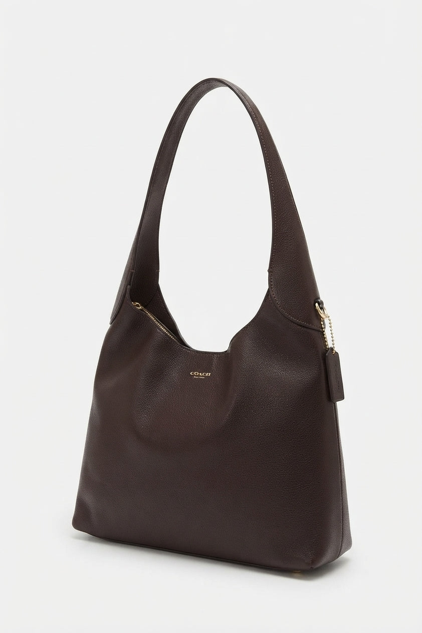 Coach Brooklyn Leather Hobo Bag | Deep Dark Brown & Gold