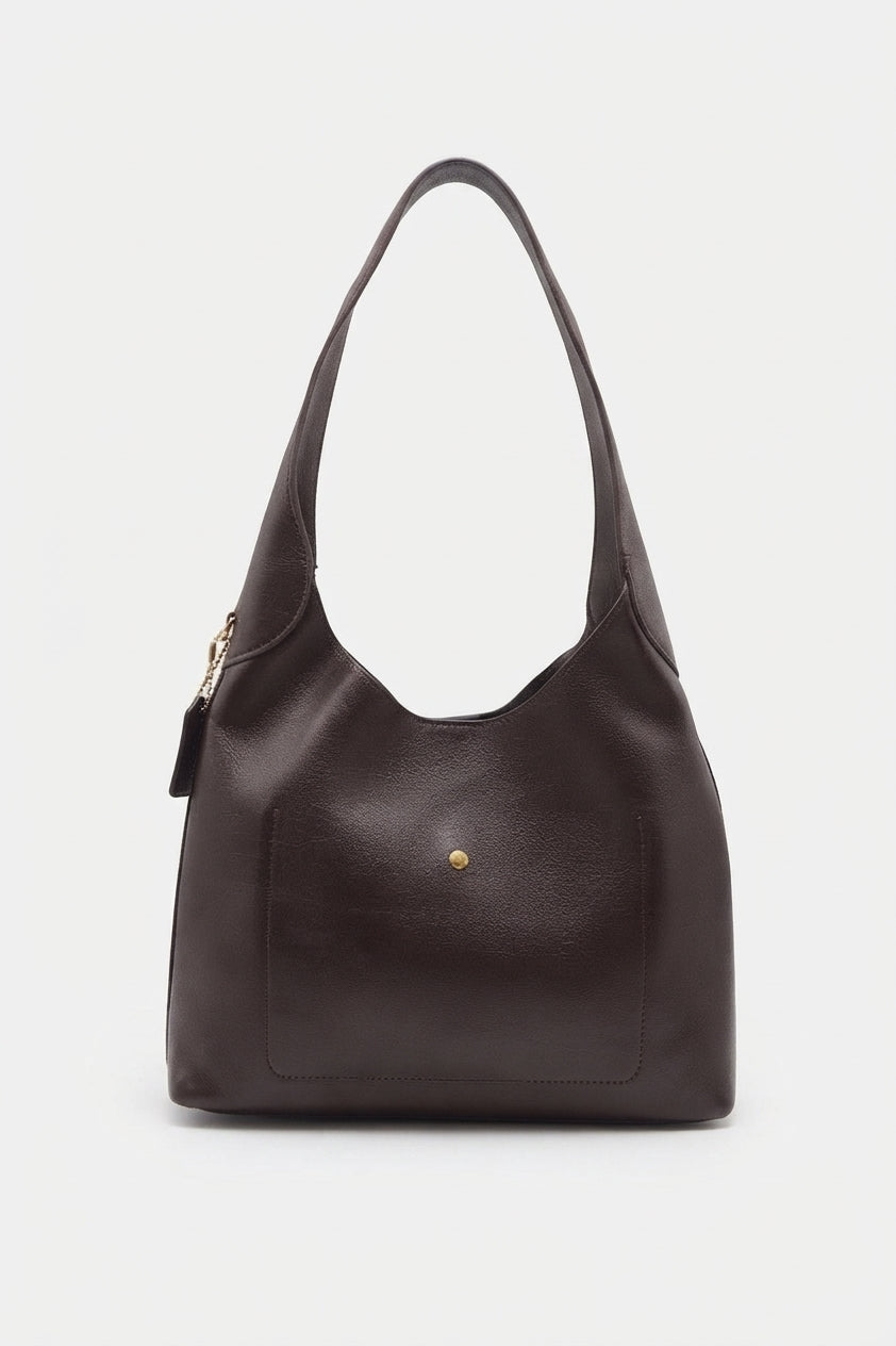 Coach Brooklyn Leather Hobo Bag | Deep Dark Brown & Gold