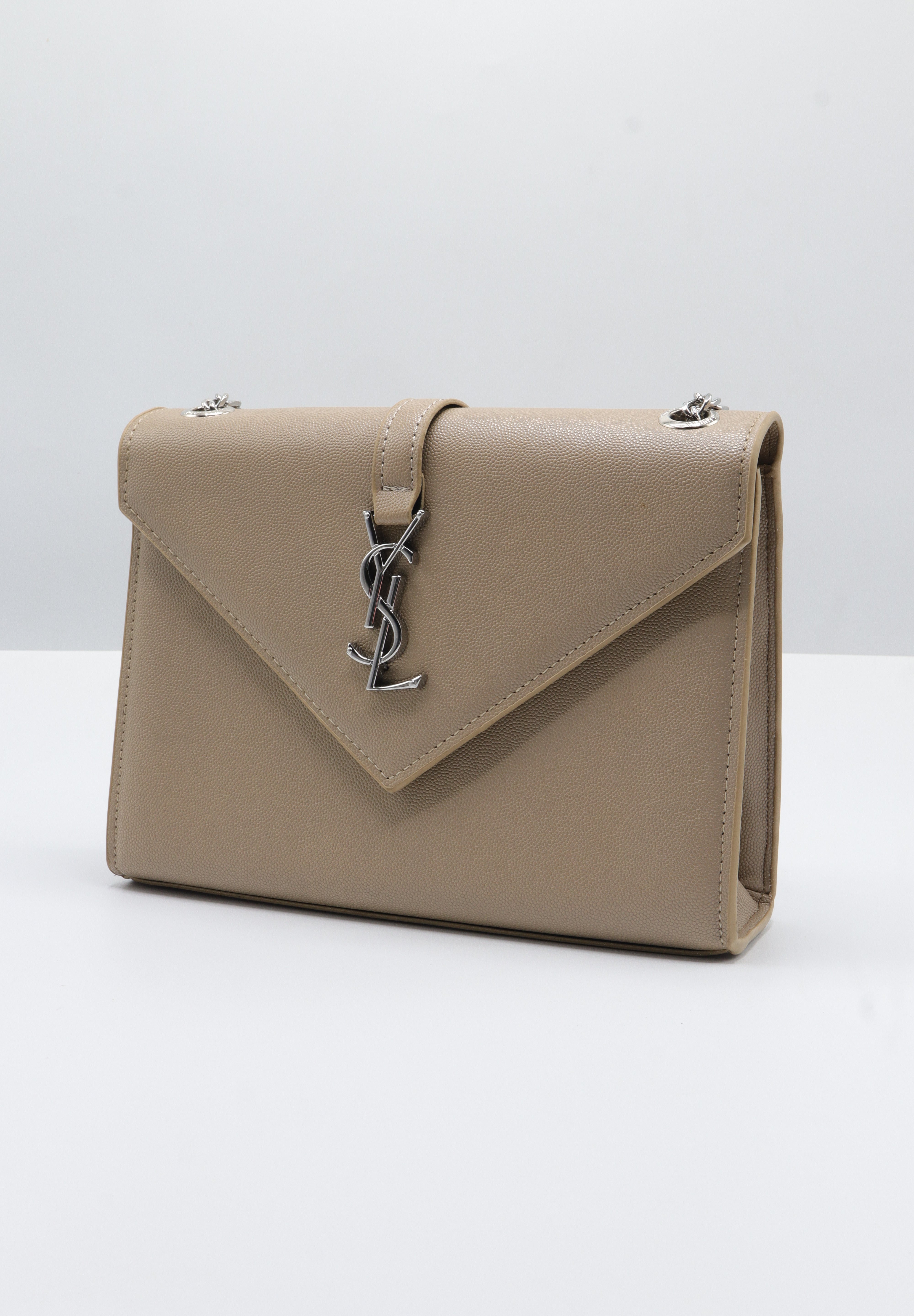 Saint Laurent Envelope Flap Bag | Taupe Grained Leather