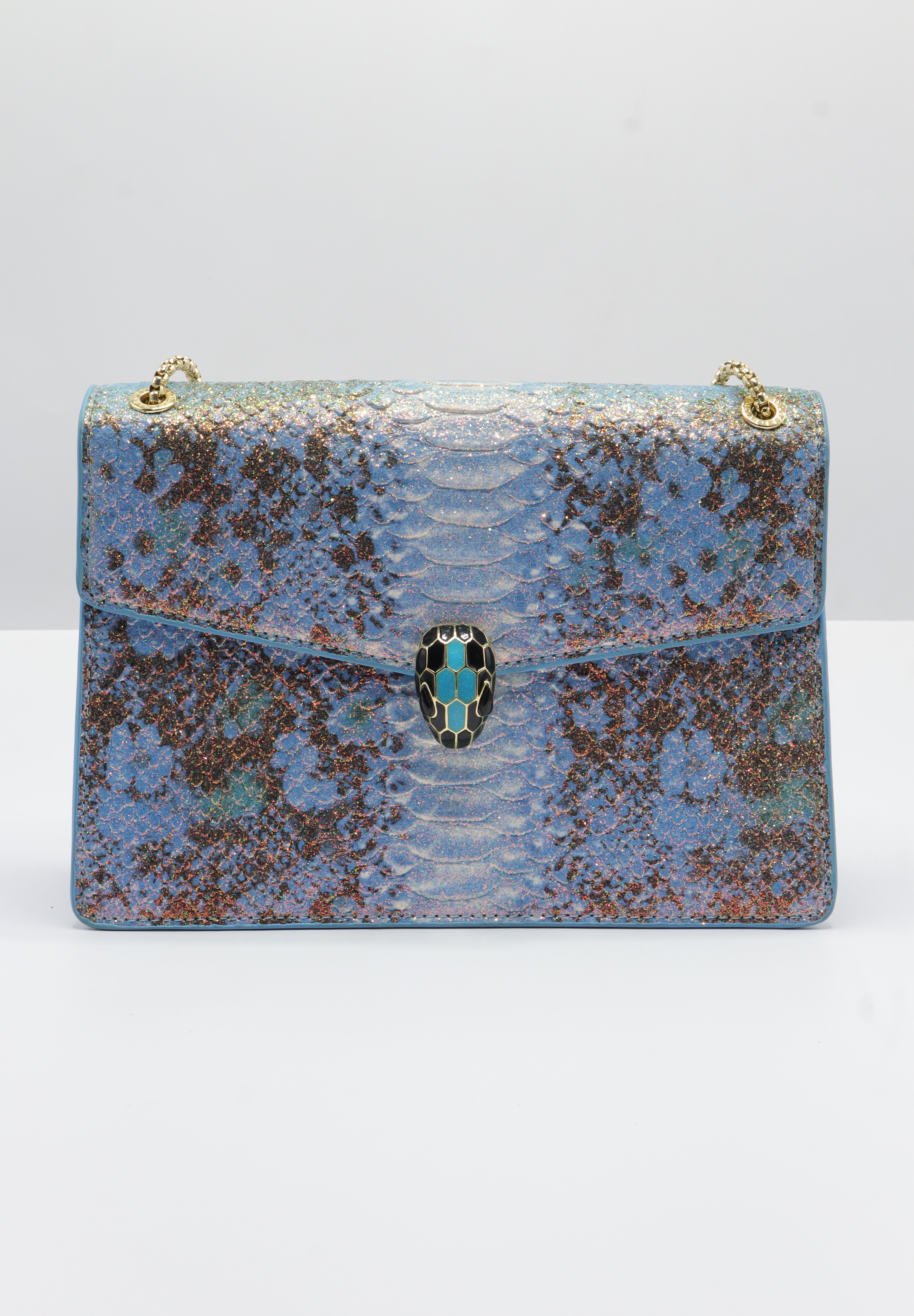 Bvlgari Serpenti Forever Metallic Python Bag | Blue & Gold