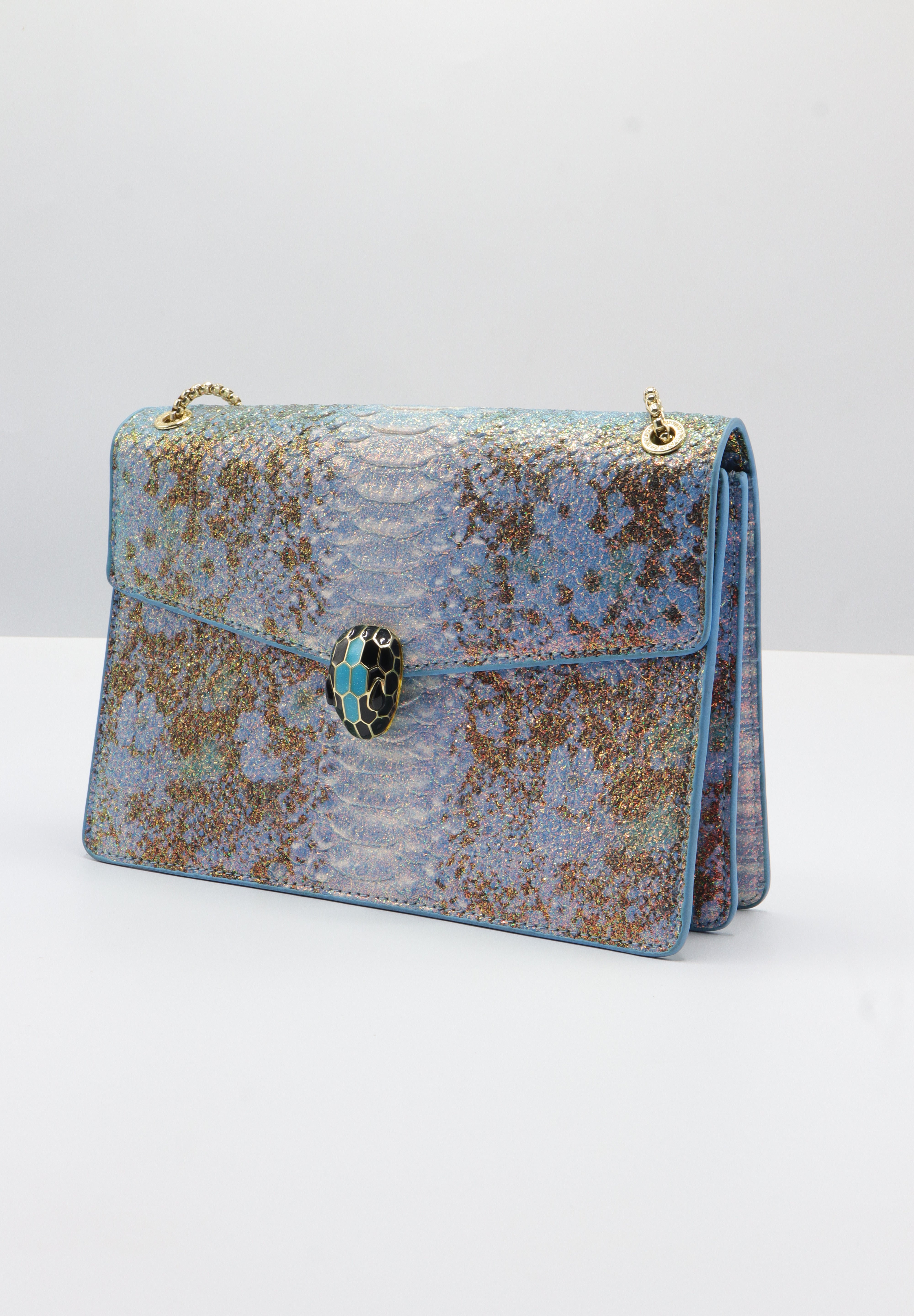 Bvlgari Serpenti Forever Metallic Python Bag | Blue & Gold