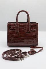 Saint Laurent Sac de Jour Croc-Embossed Bag | Mahogany & Silver