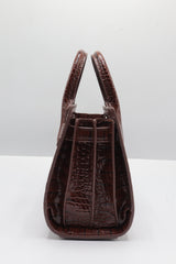 Saint Laurent Sac de Jour Croc-Embossed Bag | Mahogany & Silver