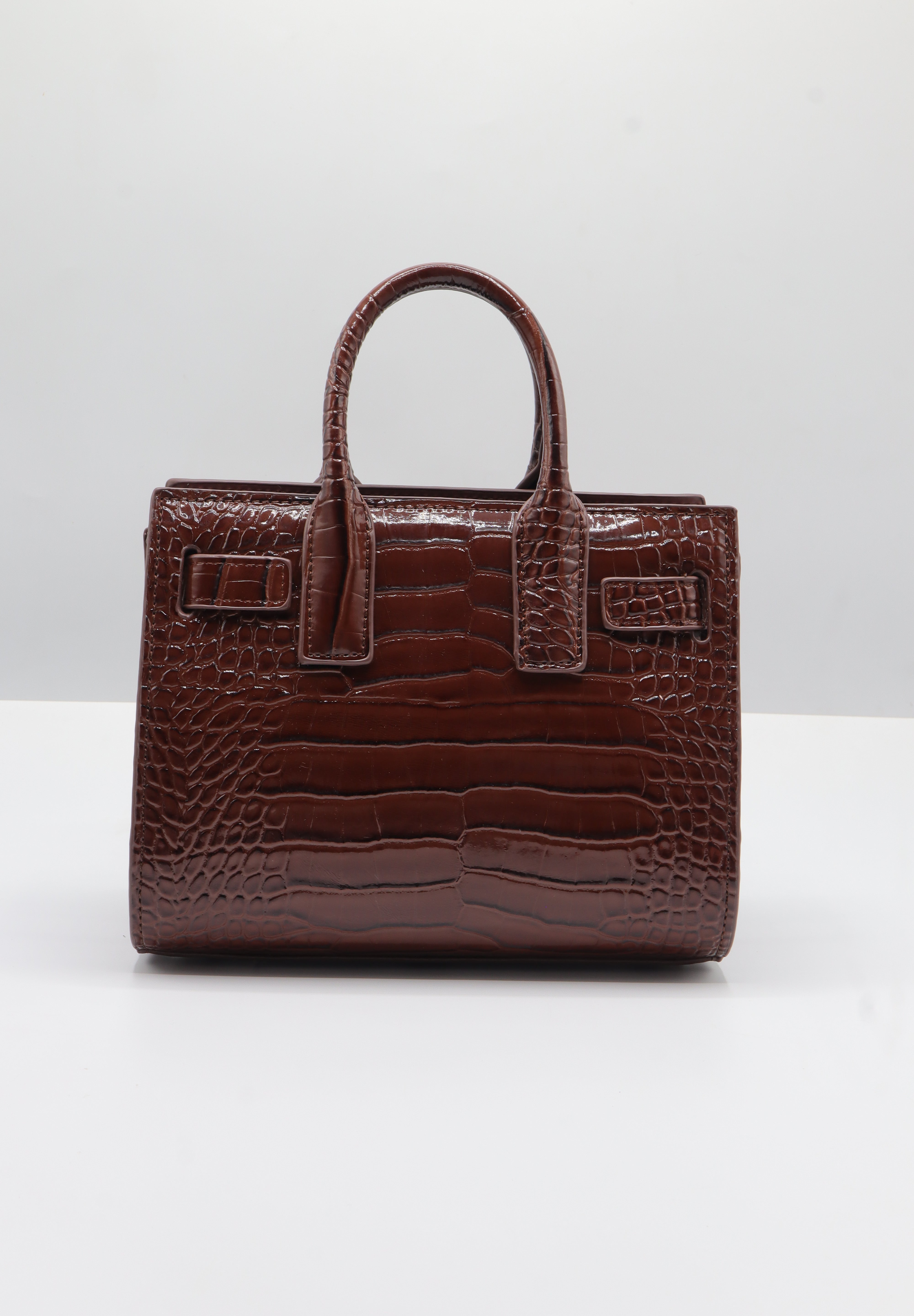 Saint Laurent Sac de Jour Croc-Embossed Bag | Mahogany & Silver