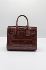 Saint Laurent Sac de Jour Croc-Embossed Bag | Mahogany & Silver