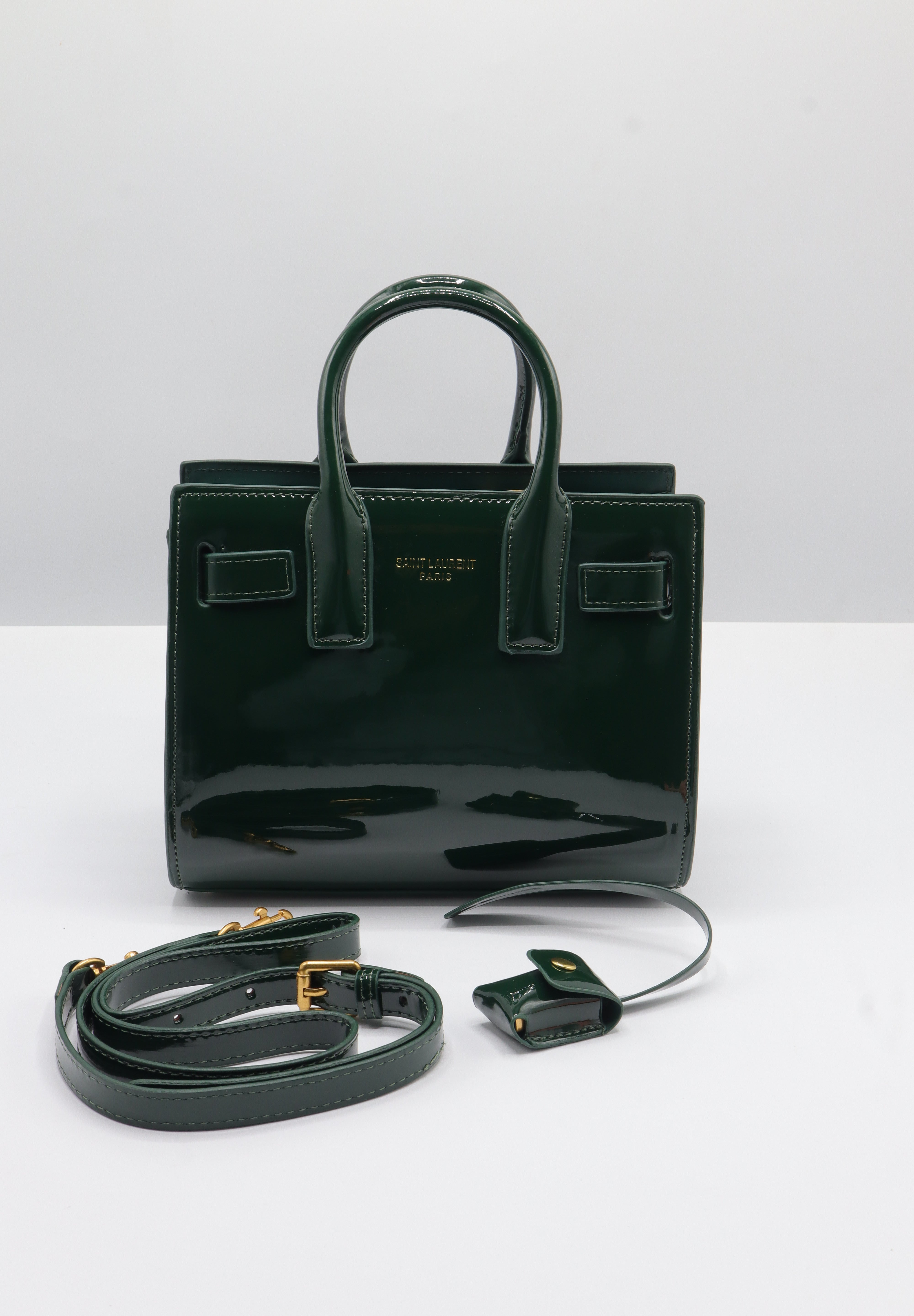Saint Laurent Sac de Jour Patent Leather Bag | Emerald & Gold