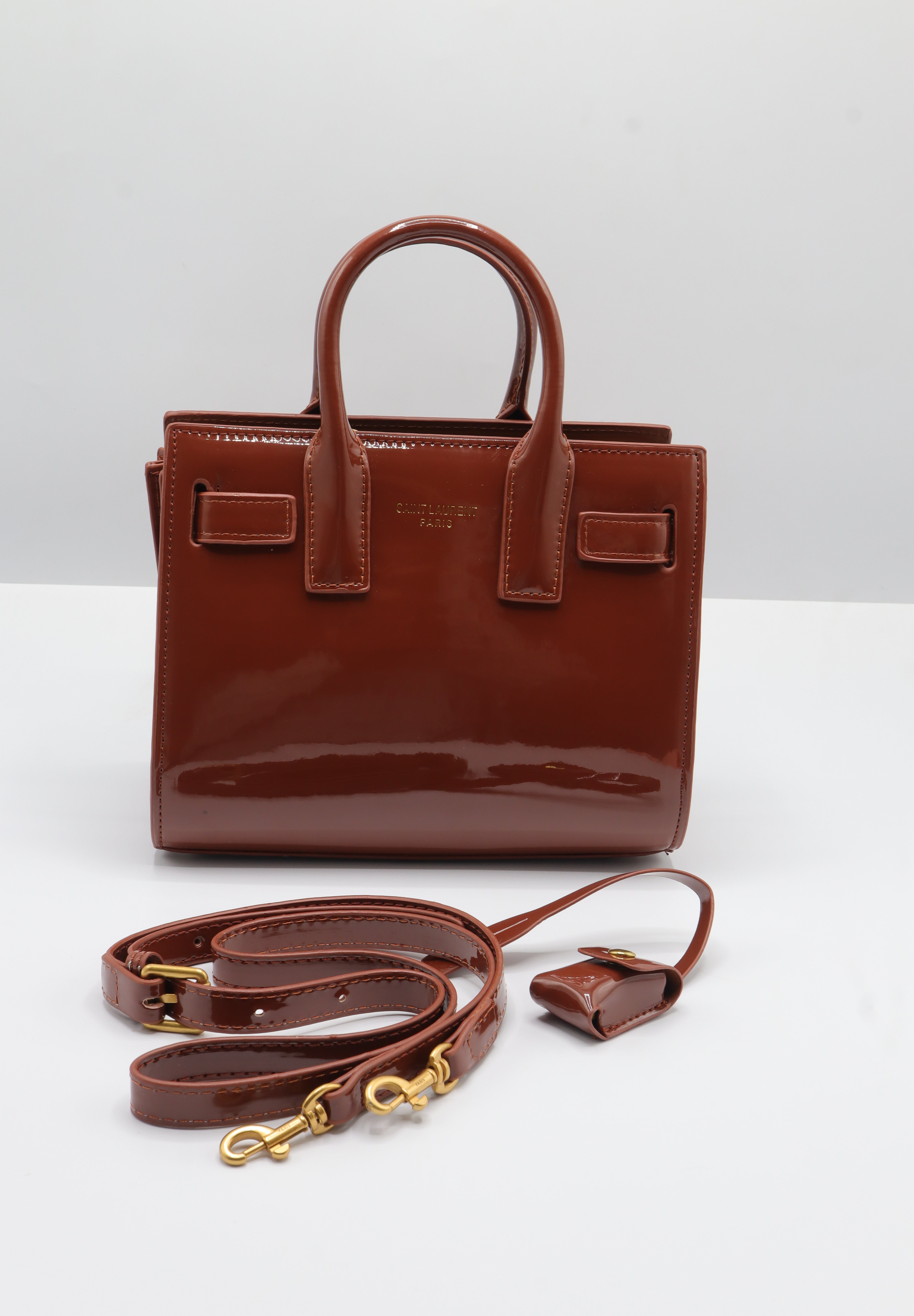 Saint Laurent Sac de Jour Patent Leather Bag | Cinnamon & Gold
