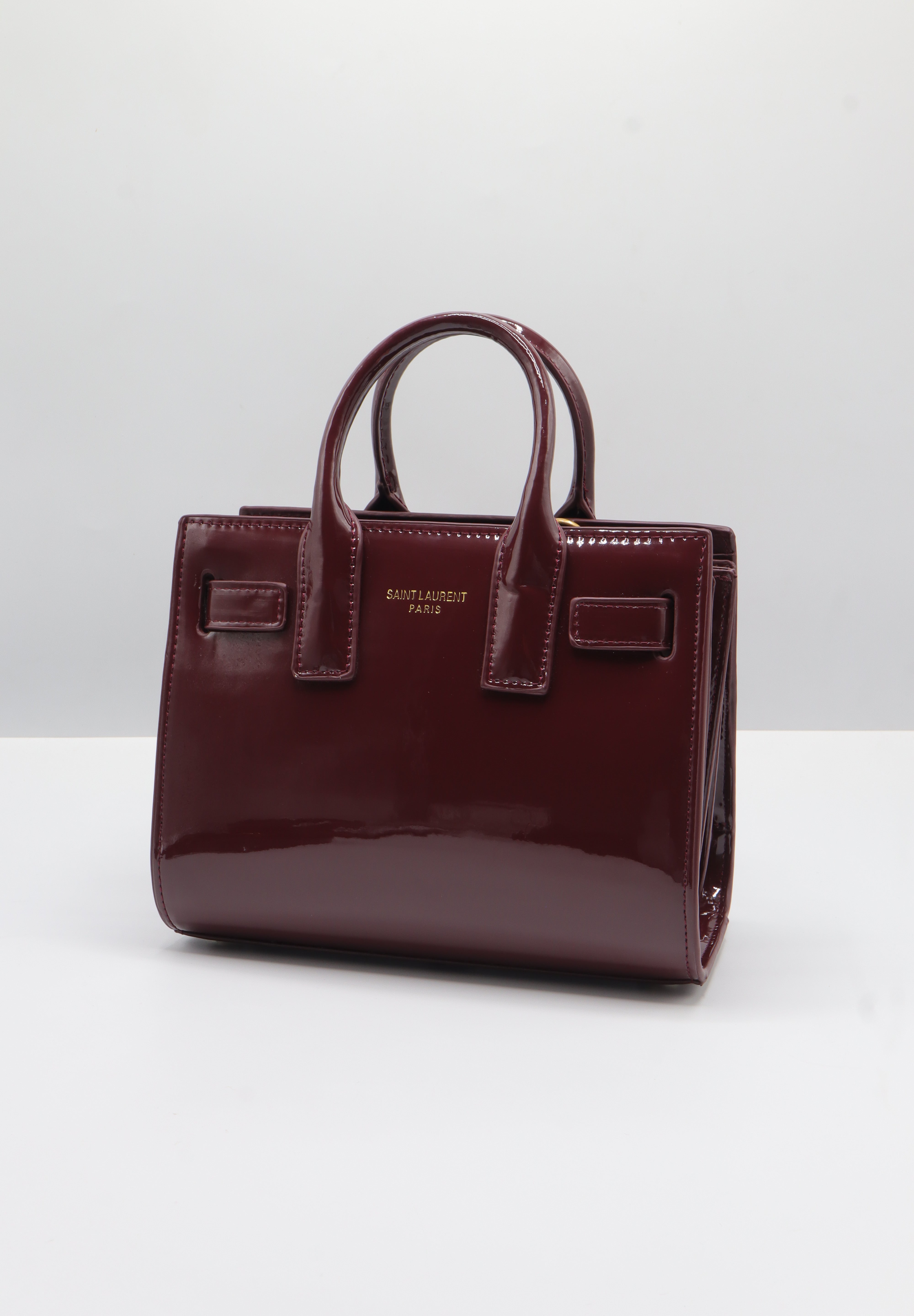 Saint Laurent Sac de Jour Patent Leather Bag | Burgundy & Gold