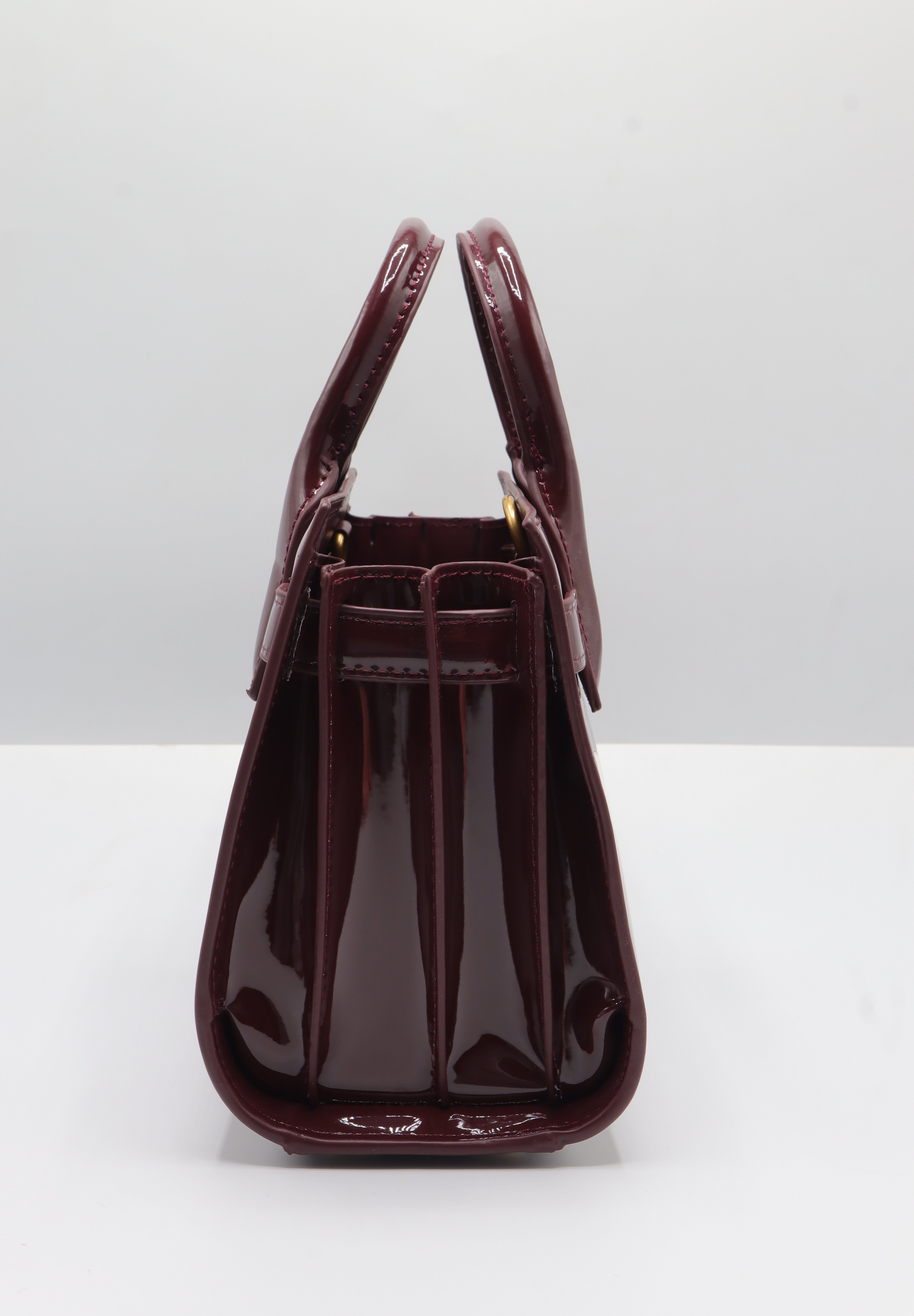 Saint Laurent Sac de Jour Patent Leather Bag | Burgundy & Gold