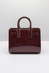 Saint Laurent Sac de Jour Patent Leather Bag | Burgundy & Gold