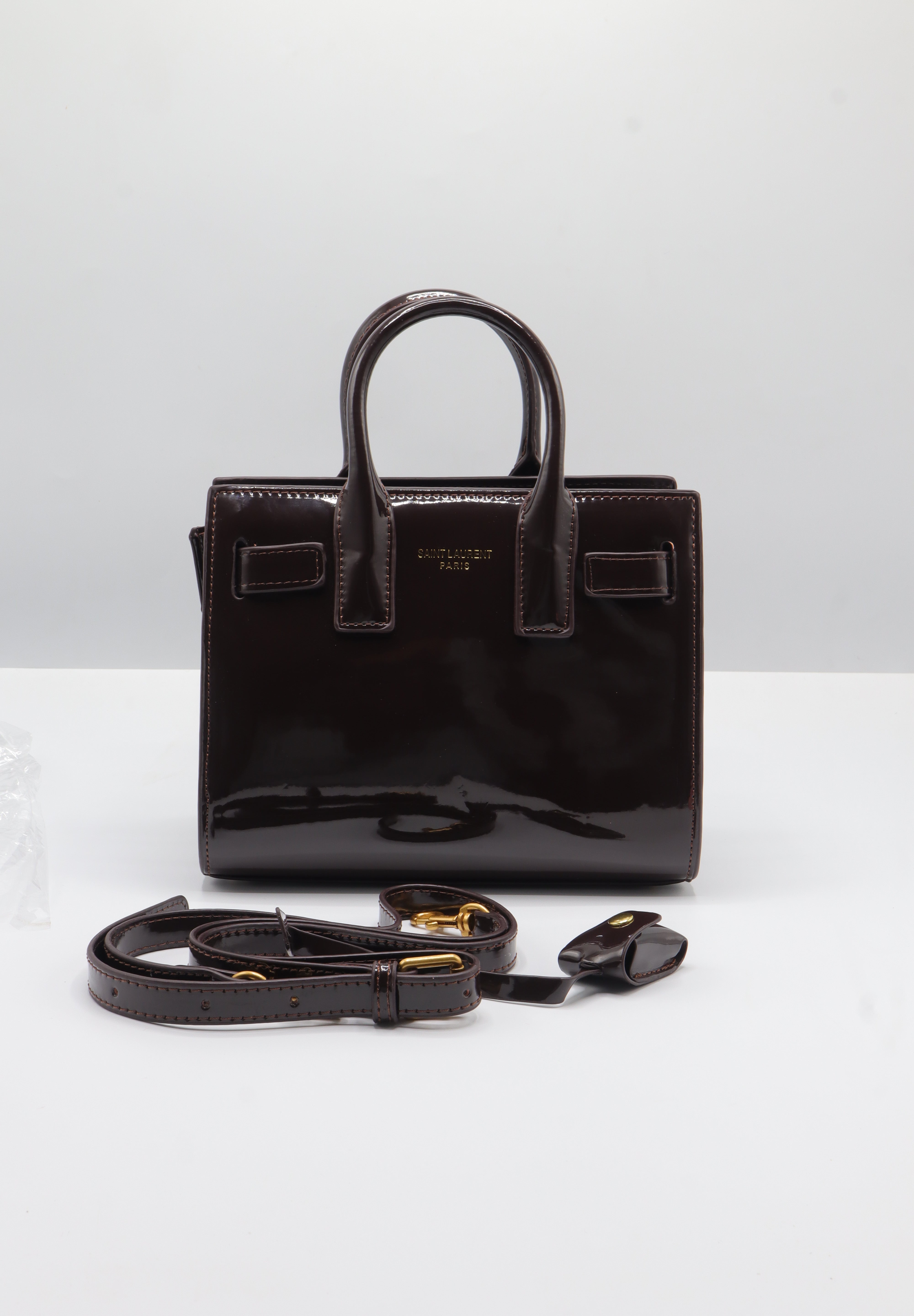 Saint Laurent Sac de Jour Patent Leather Bag | Black Cherry & Gold