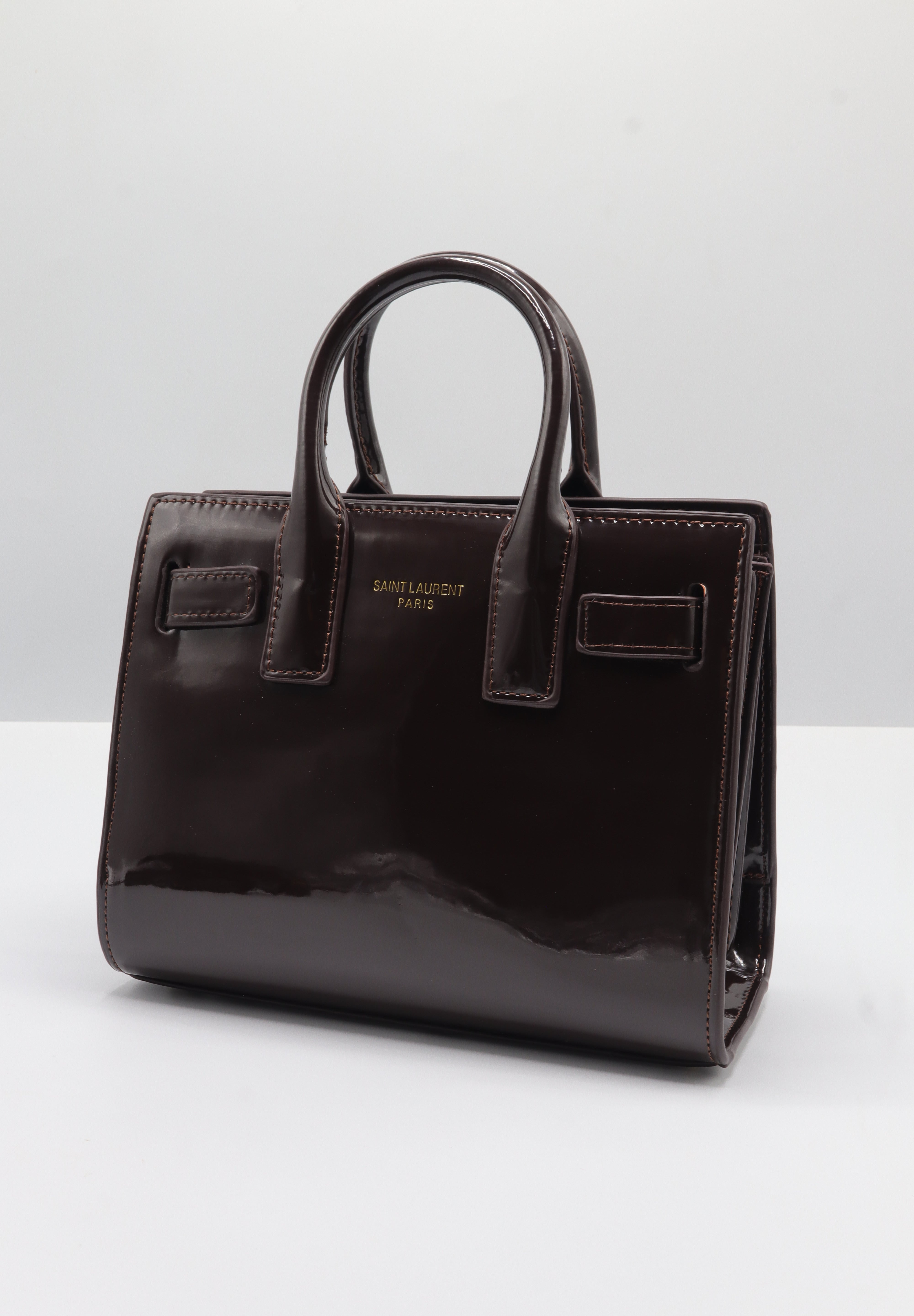 Saint Laurent Sac de Jour Patent Leather Bag | Black Cherry & Gold