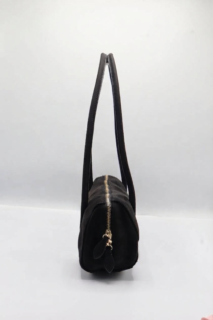 W PEI Cylinder Suede Shoulder Bag | Classic Black