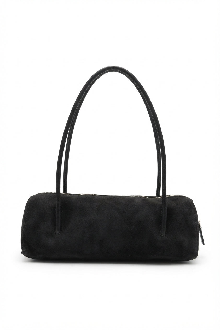 W PEI Cylinder Suede Shoulder Bag | Classic Black