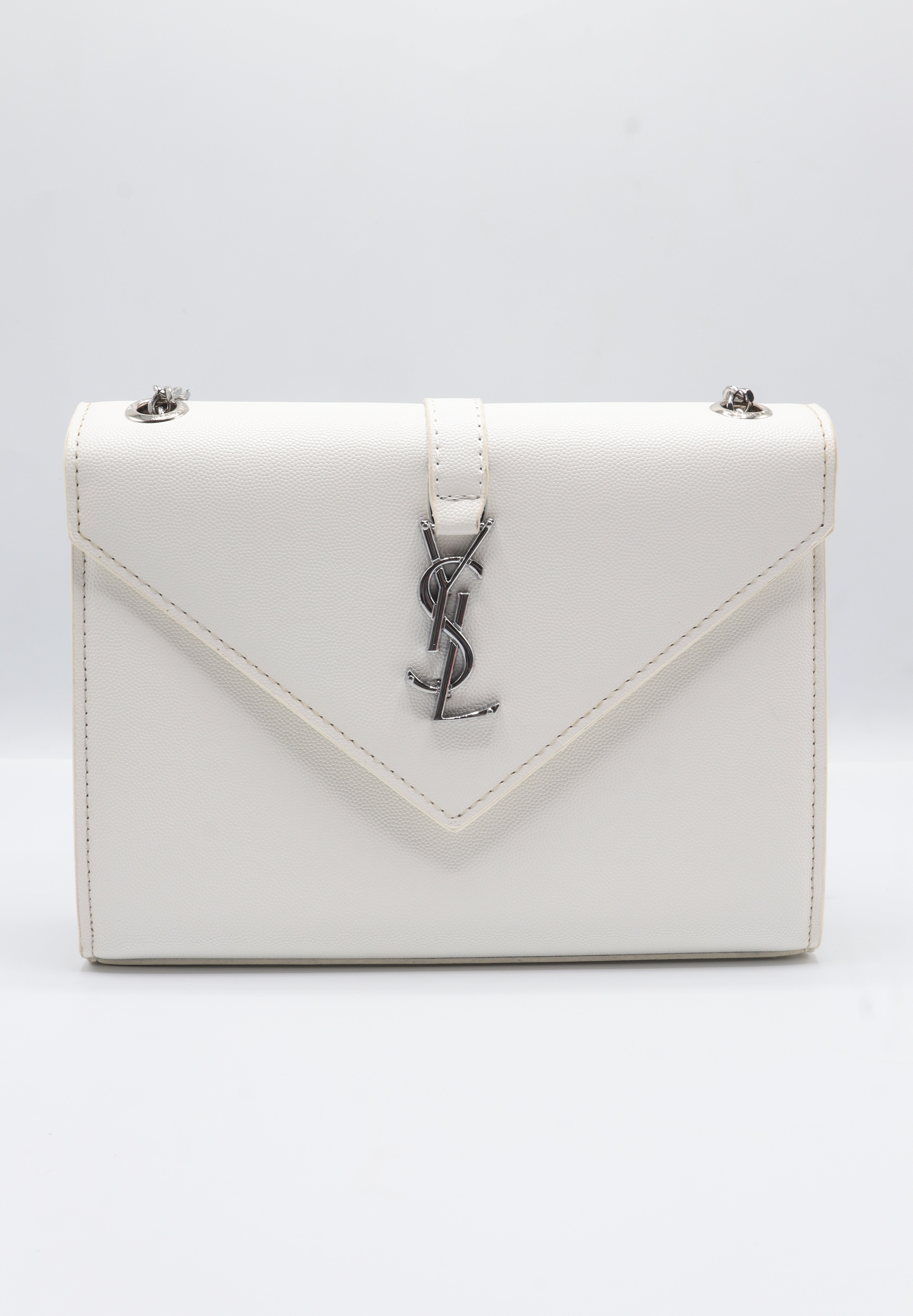 Saint Laurent Envelope Flap Bag | White Grained Leather