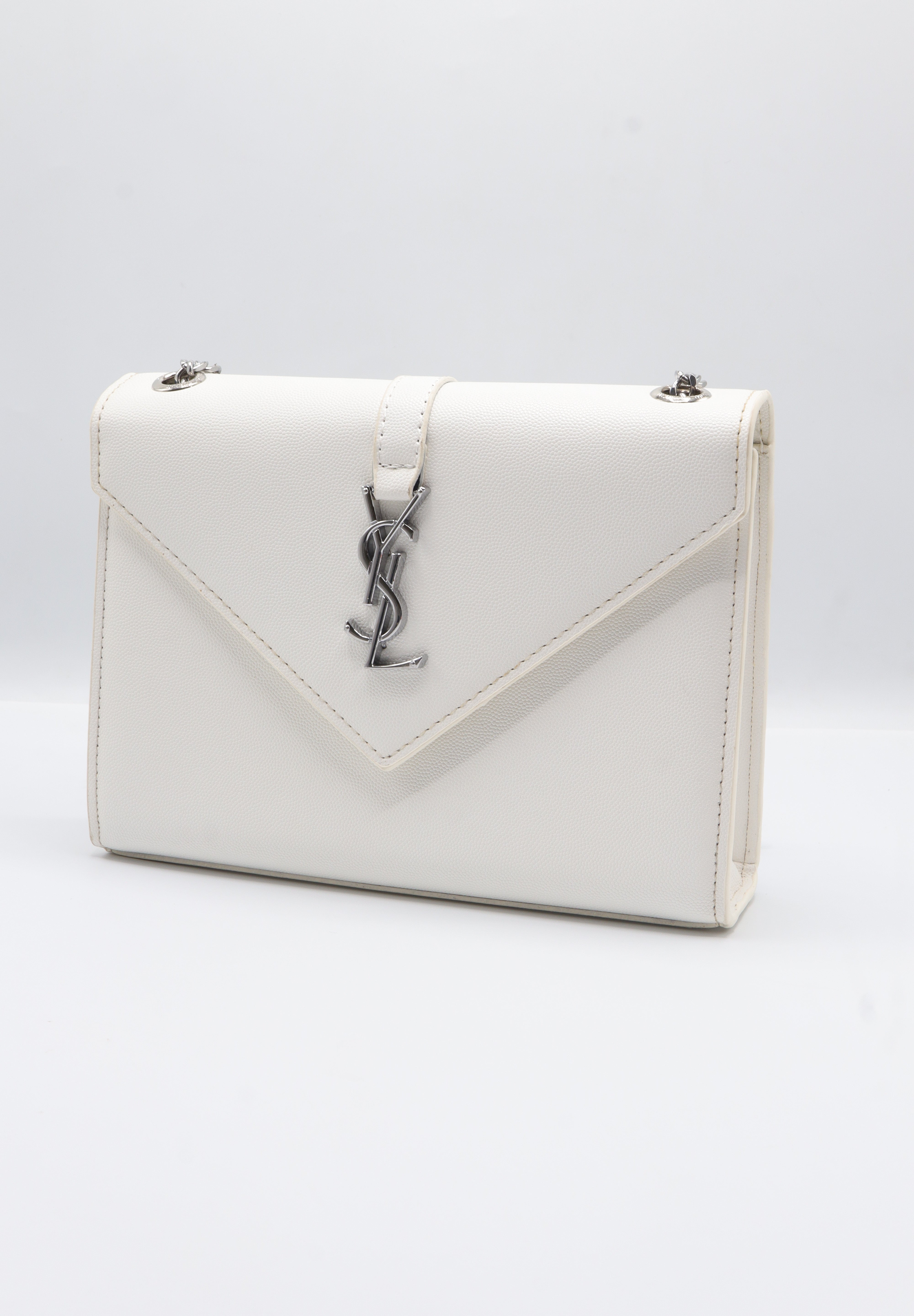Saint Laurent Envelope Flap Bag | White Grained Leather