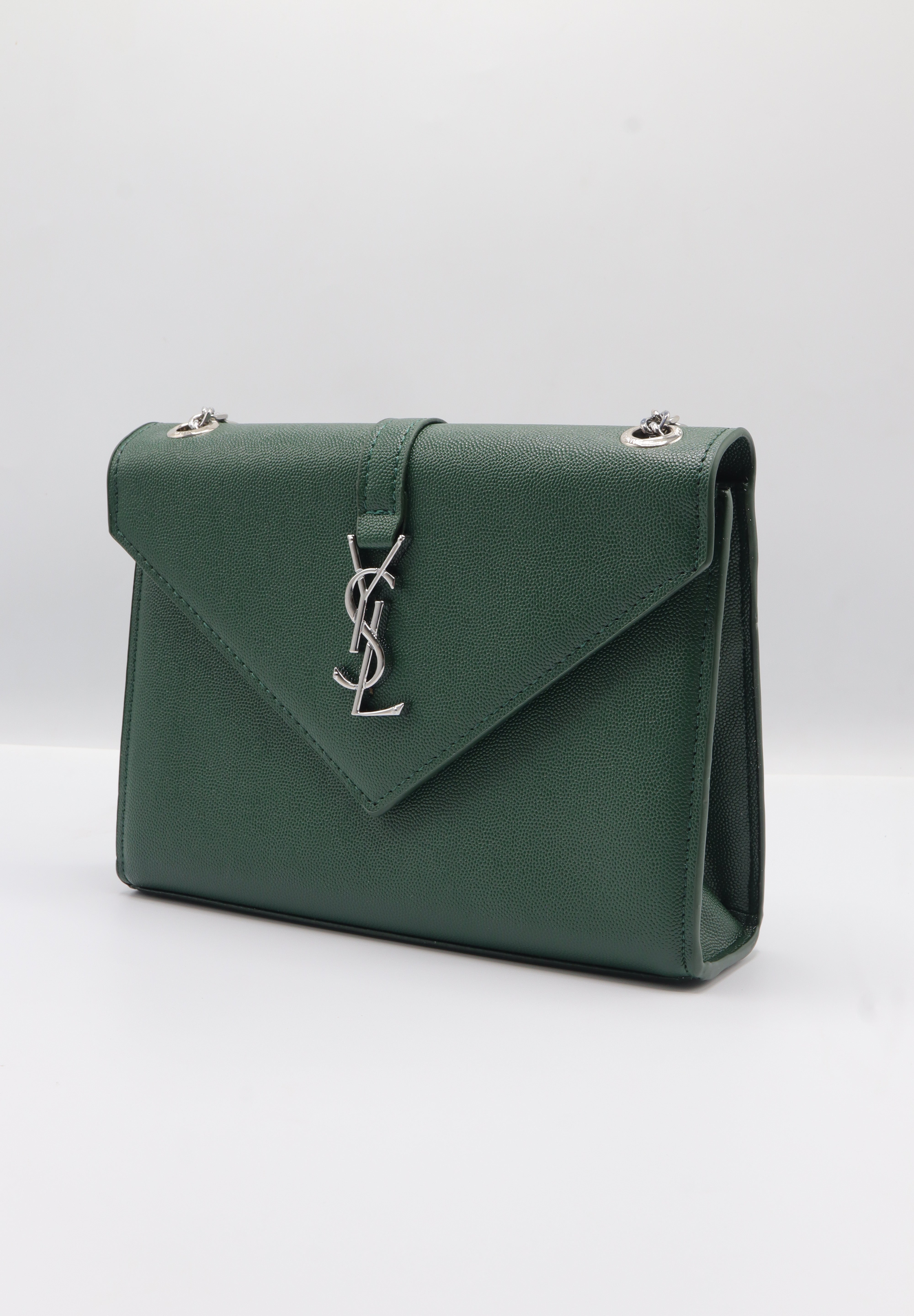 Saint Laurent Envelope Flap Bag | Forest Green Grained Leather