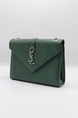 Saint Laurent Envelope Flap Bag | Forest Green Grained Leather