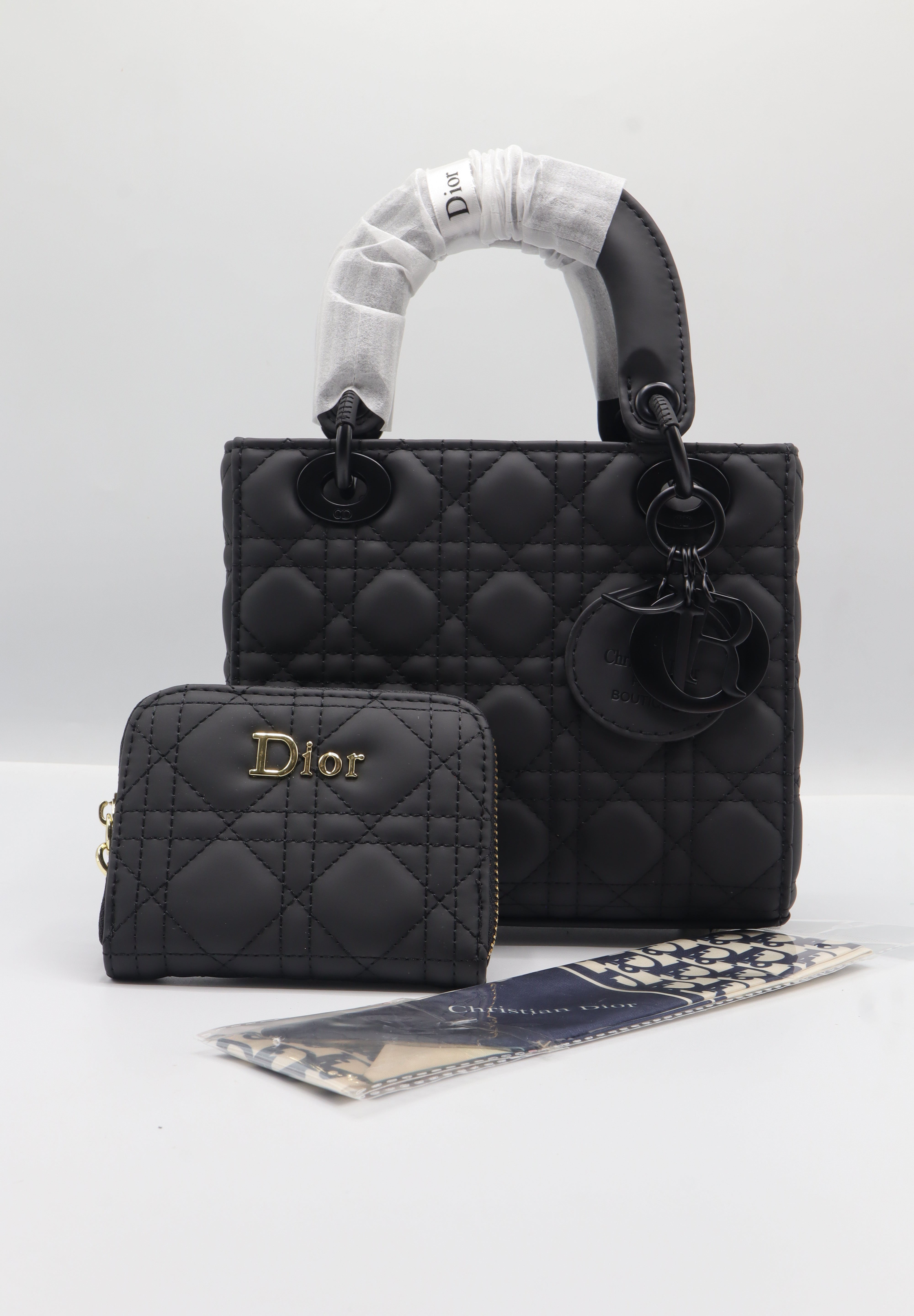 Dior Ultra-Matte Lady Dior Bag Set | Black Cannage Leather