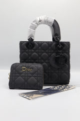 Dior Ultra-Matte Lady Dior Bag Set | Black Cannage Leather