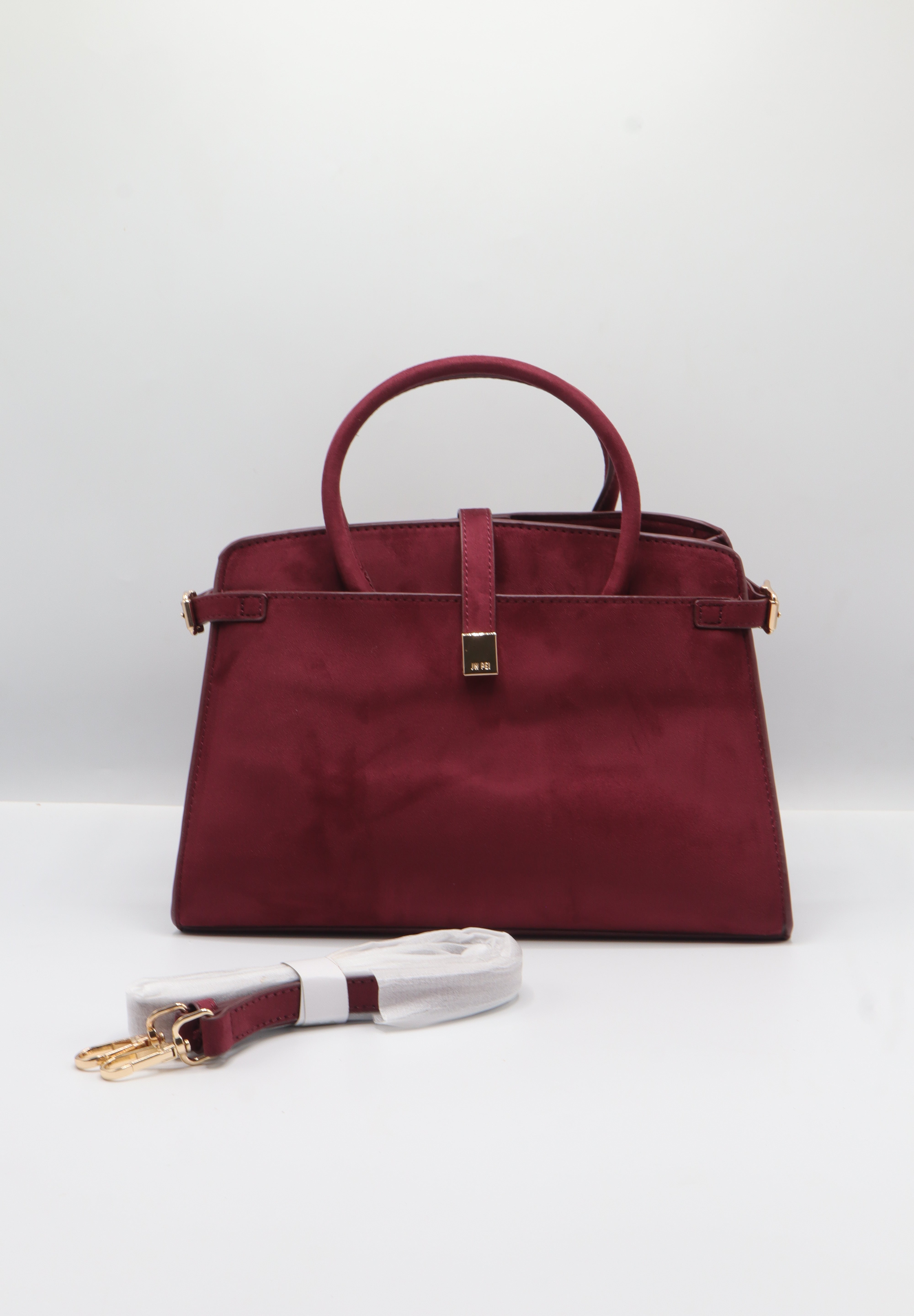 JW PEI Lucia Suede Satchel Bag | Wine Red & Gold