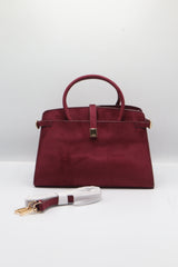 JW PEI Lucia Suede Satchel Bag | Wine Red & Gold