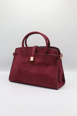 JW PEI Lucia Suede Satchel Bag | Wine Red & Gold