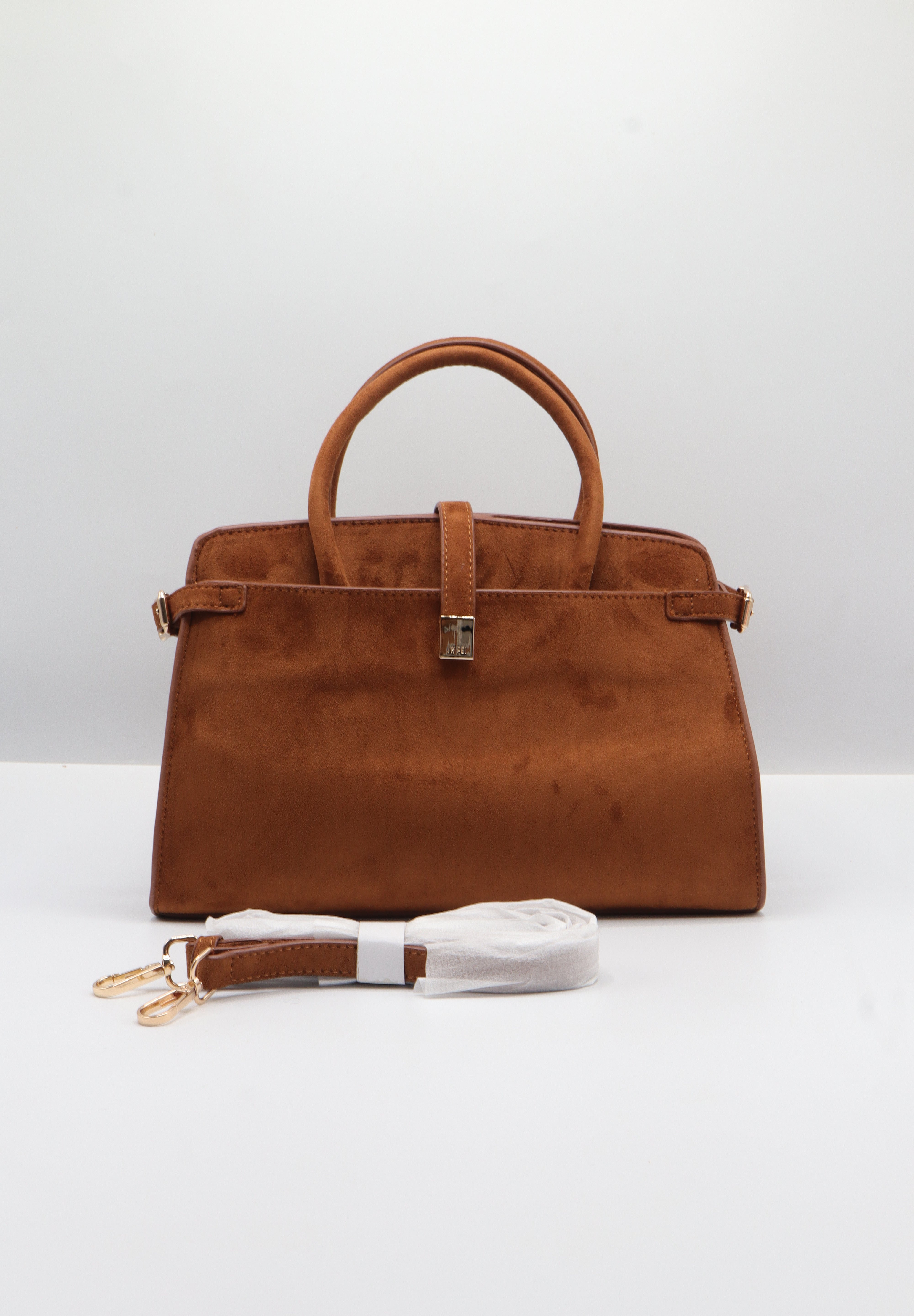 JW PEI Lucia Suede Satchel Bag | Tan Brown & Gold