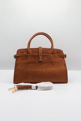 JW PEI Lucia Suede Satchel Bag | Tan Brown & Gold