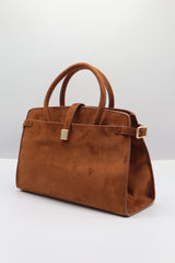 JW PEI Lucia Suede Satchel Bag | Tan Brown & Gold