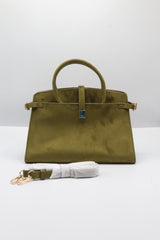 JW PEI Lucia Suede Satchel Bag | Olive Green & Gold