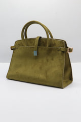JW PEI Lucia Suede Satchel Bag | Olive Green & Gold