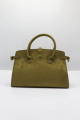 JW PEI Lucia Suede Satchel Bag | Olive Green & Gold