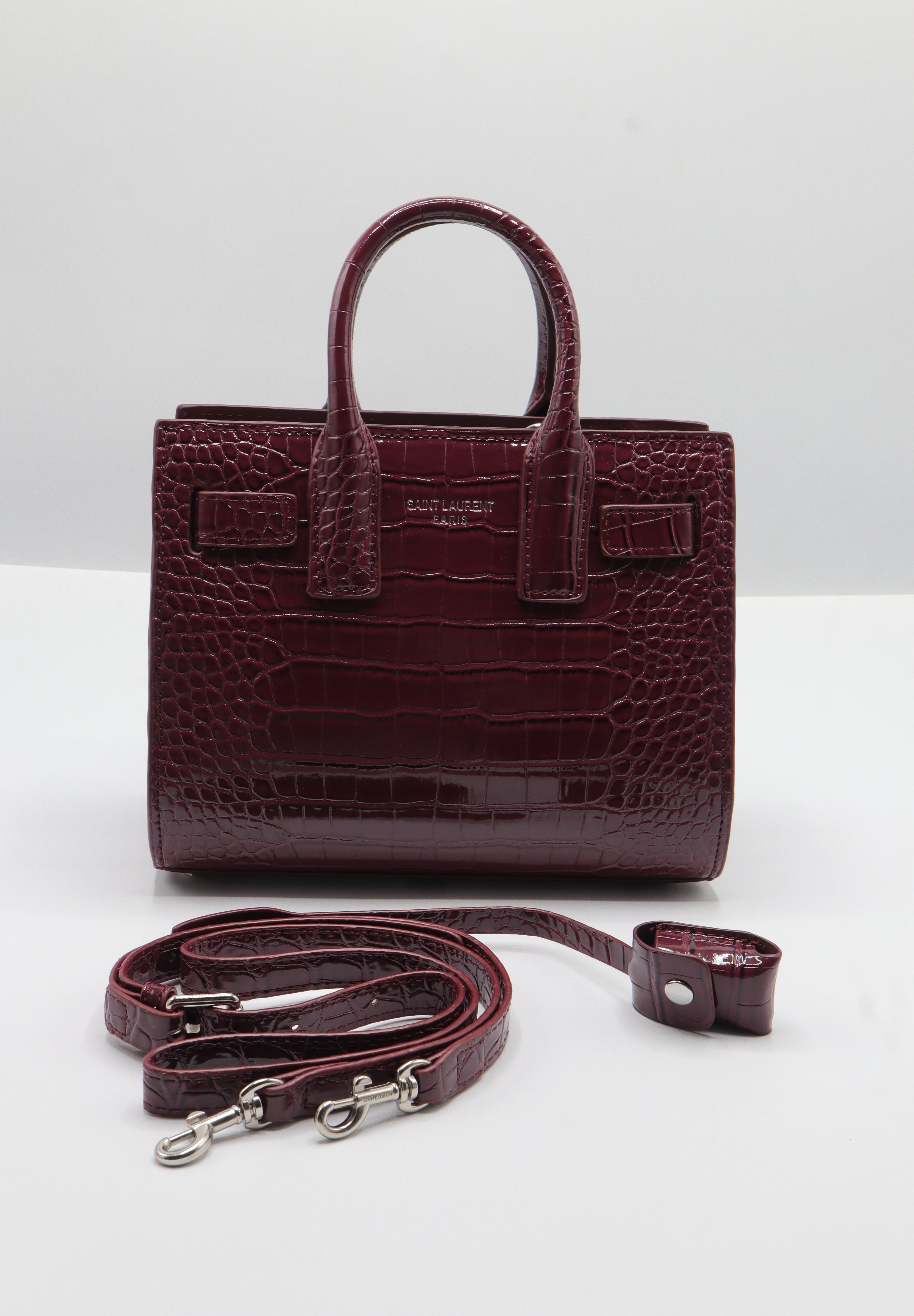 Saint Laurent Sac de Jour Nano | Burgundy Croc Leather