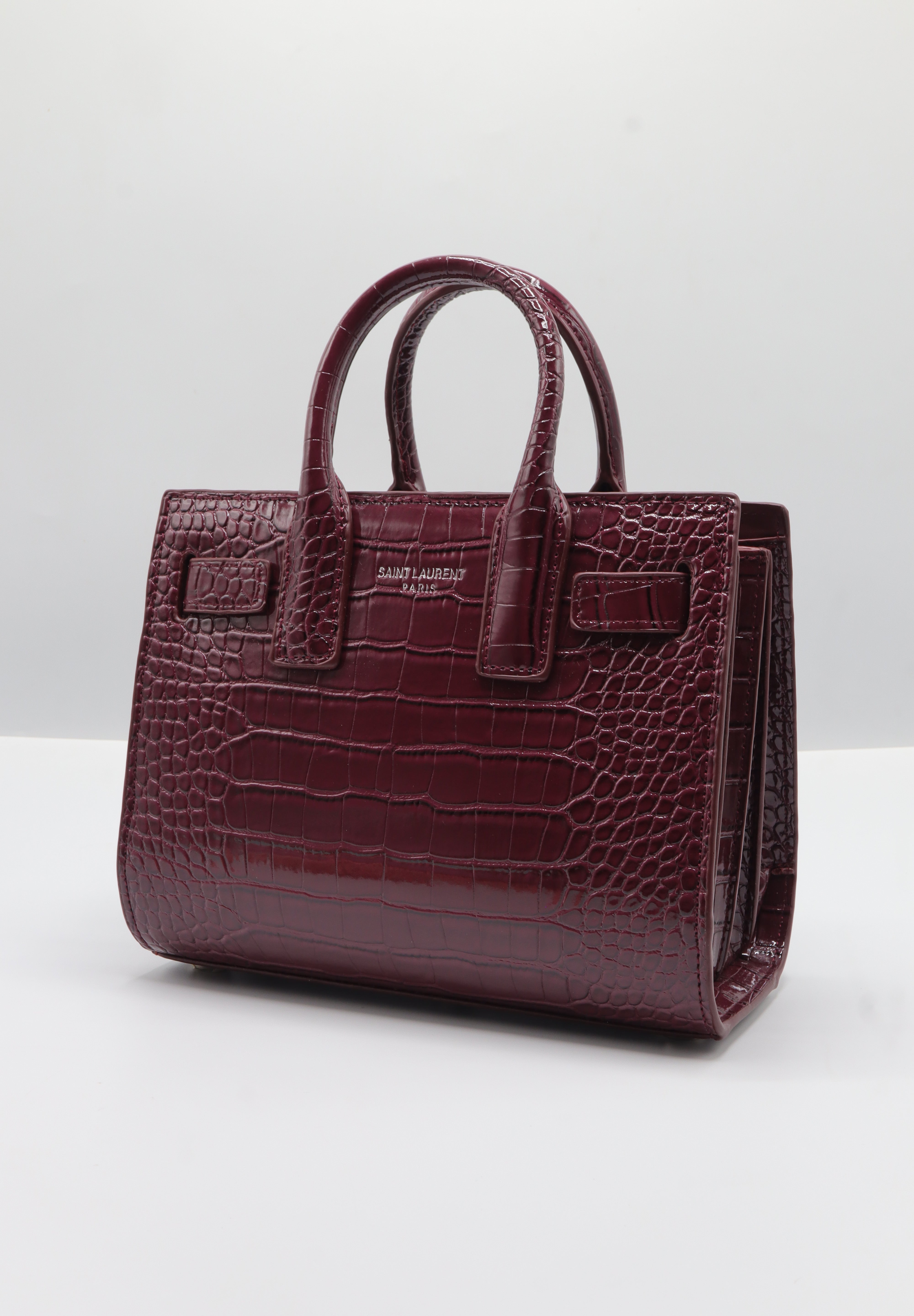 Saint Laurent Sac de Jour Nano | Burgundy Croc Leather