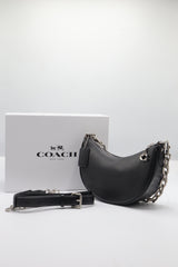 Coach Luna Shoulder Bag | Black Leather & Silver Chain