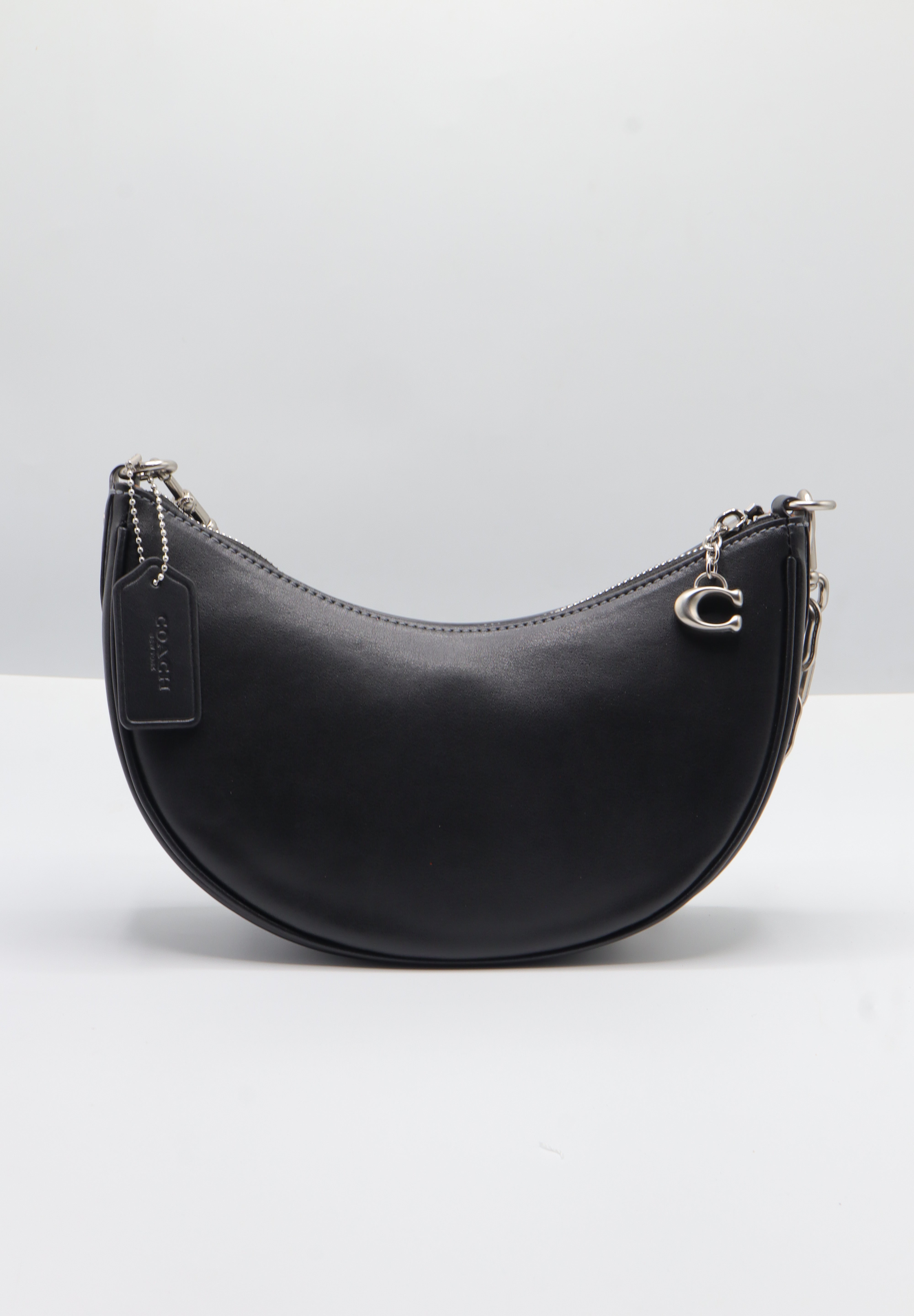 Coach Luna Shoulder Bag | Black Leather & Silver Chain