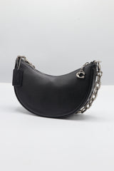 Coach Luna Shoulder Bag | Black Leather & Silver Chain