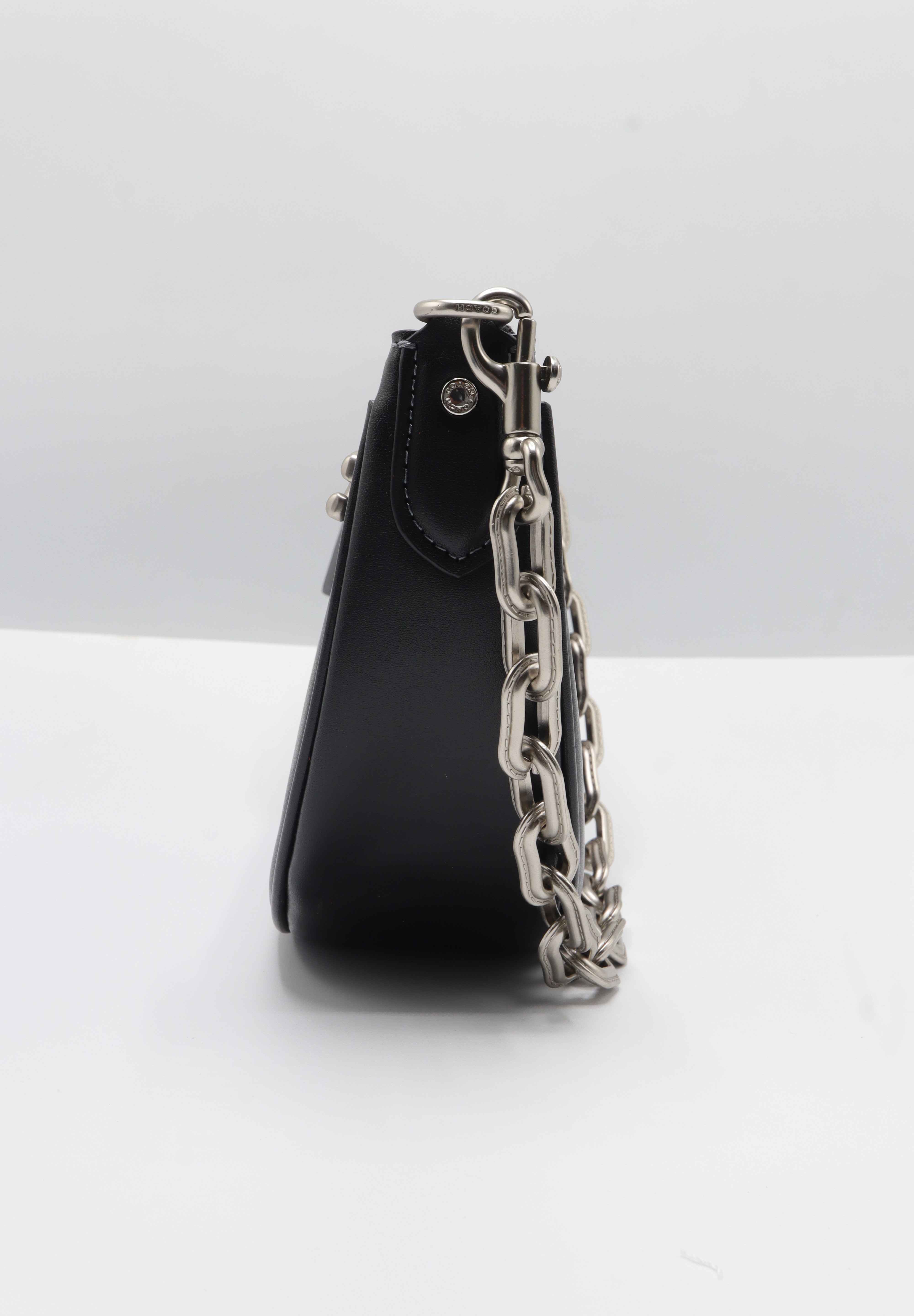 Coach Luna Shoulder Bag | Black Leather & Silver Chain