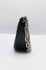 Coach Luna Shoulder Bag | Black Leather & Silver Chain