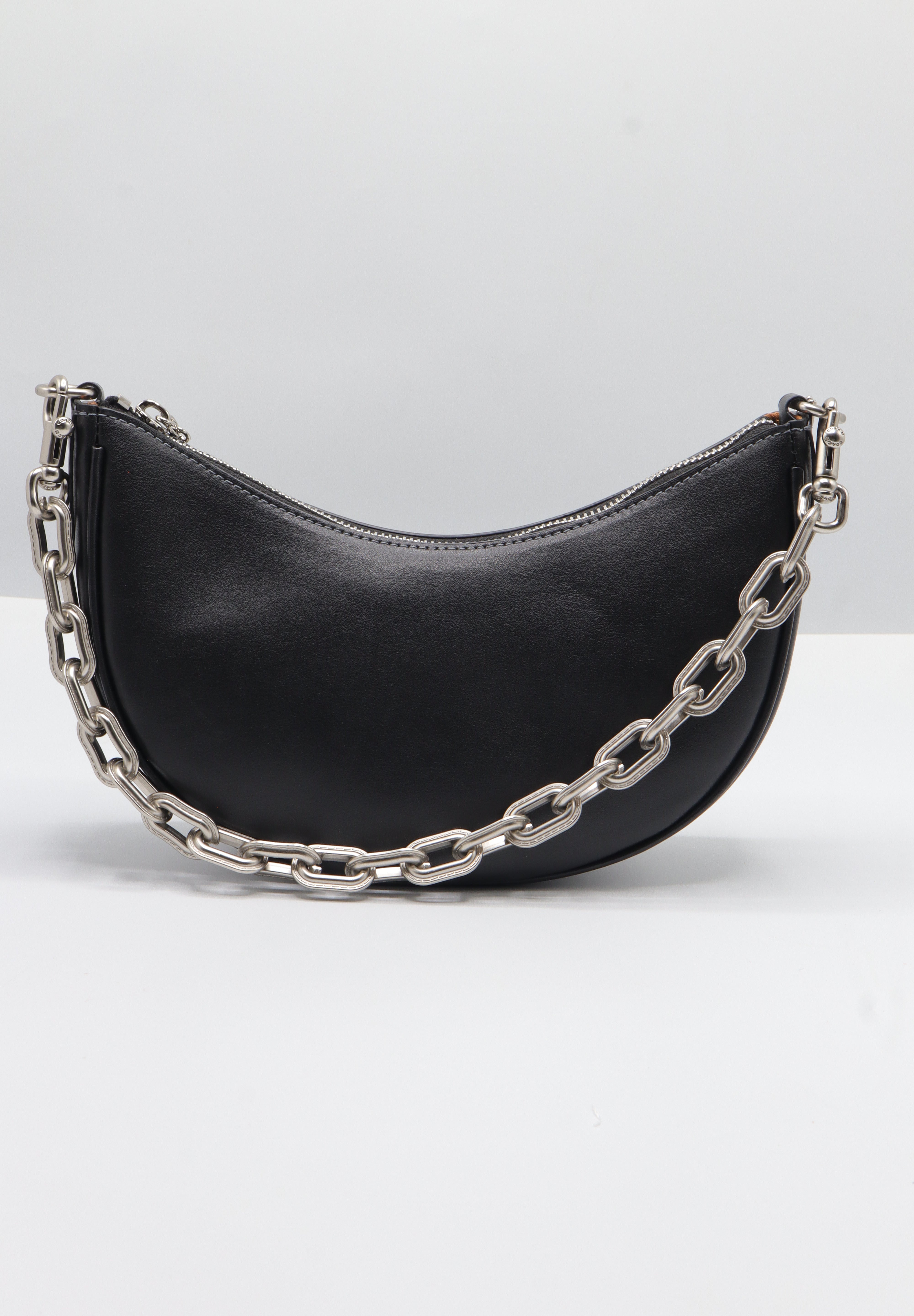 Coach Luna Shoulder Bag | Black Leather & Silver Chain