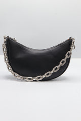Coach Luna Shoulder Bag | Black Leather & Silver Chain