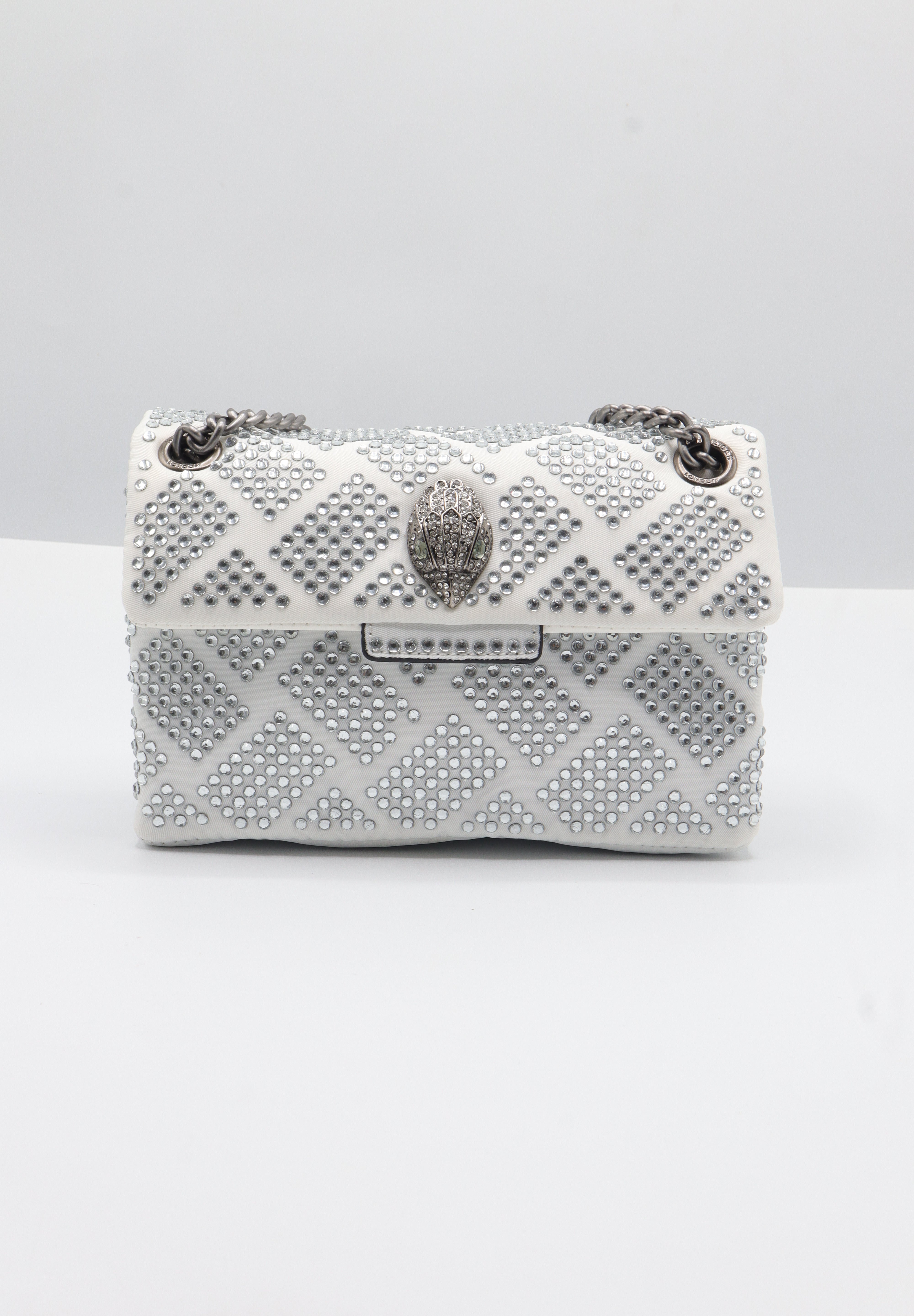 Kurt Geiger Kensington Crystal Bag | White Quilted & Gunmetal
