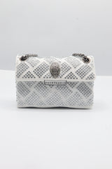 Kurt Geiger Kensington Crystal Bag | White Quilted & Gunmetal