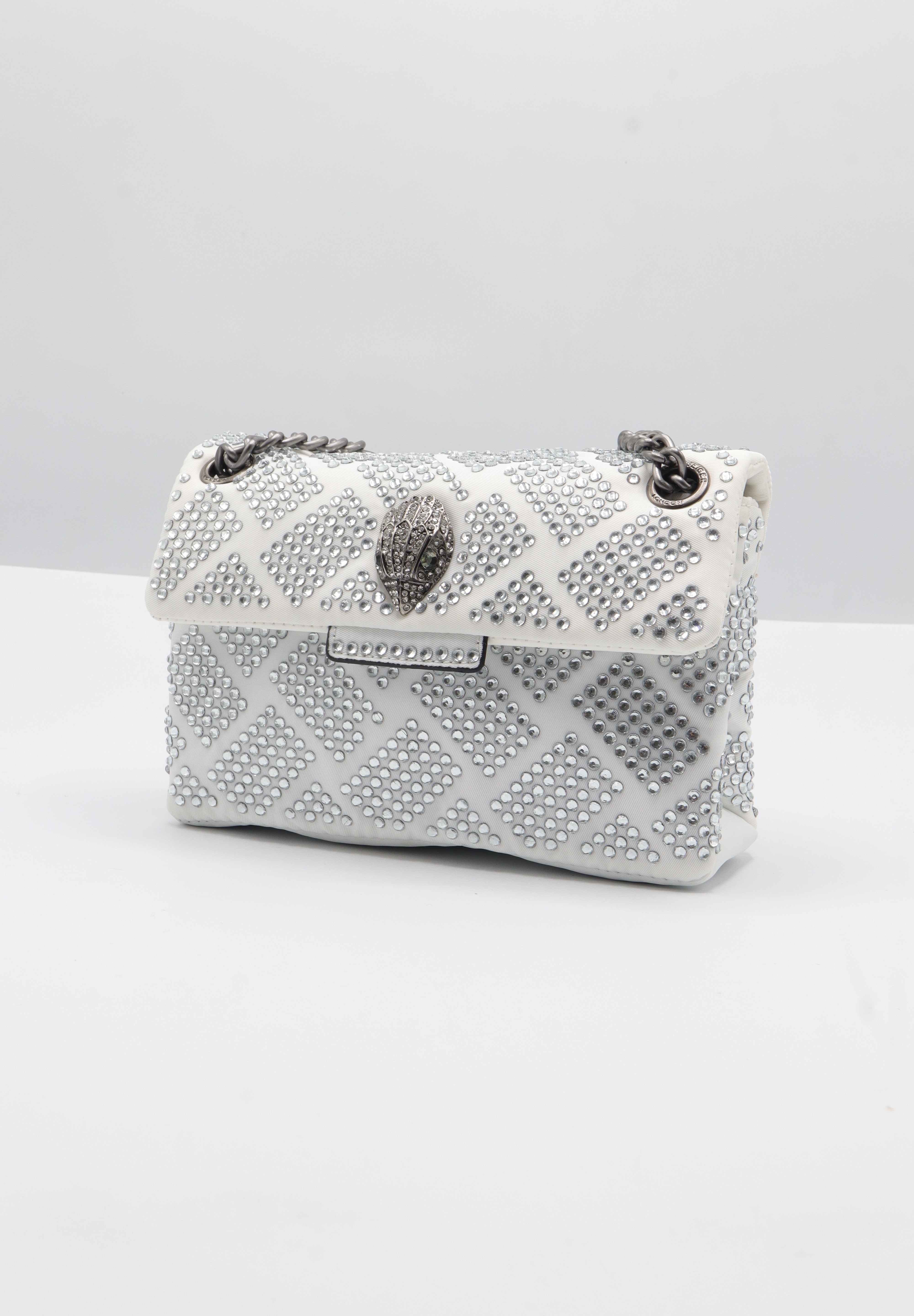 Kurt Geiger Kensington Crystal Bag | White Quilted & Gunmetal