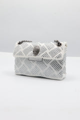 Kurt Geiger Kensington Crystal Bag | White Quilted & Gunmetal