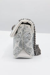 Kurt Geiger Kensington Crystal Bag | White Quilted & Gunmetal