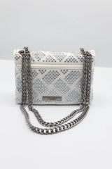 Kurt Geiger Kensington Crystal Bag | White Quilted & Gunmetal