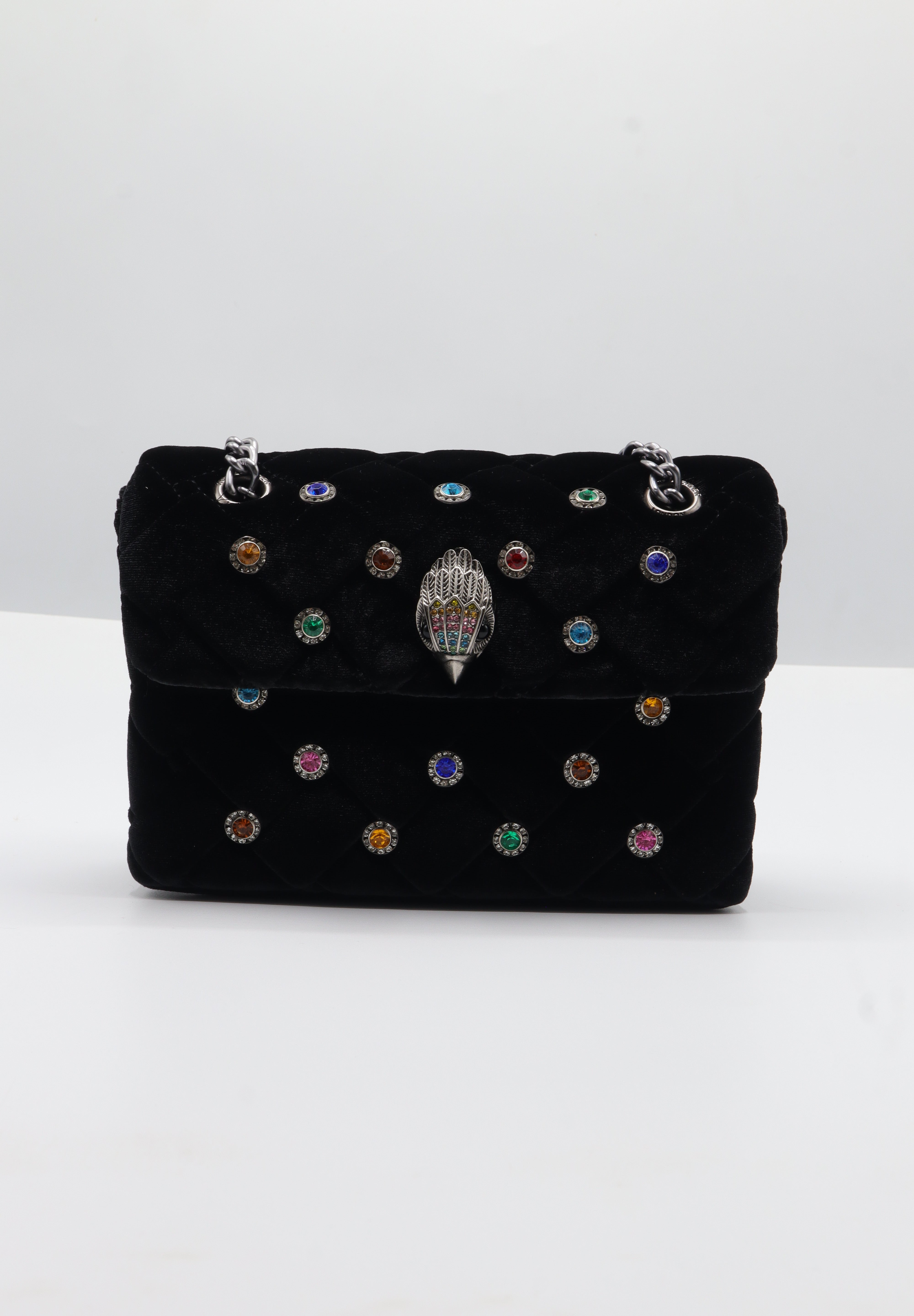 Kurt Geiger Kensington Velvet Bag | Black Gem-Studded