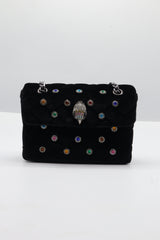 Kurt Geiger Kensington Velvet Bag | Black Gem-Studded